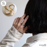 ステンレス ワイドリング 透け感 7タイプ キラキラ 18KGP ゴールド gold 太幅 大ぶり オープンリング フリーサイズ レディース 女性 指輪 金属アレルギー対応