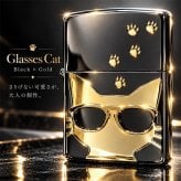 ZIPPO 猫 ライター サングラス 可愛い ジッポ ネコ ユニーク 足跡 ブラックニッケル キャット メタル貼り かわいい ねこ 金差し ゴールド レディース ギフト メンズ 女性 プレゼント