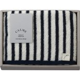 CALME CALMEバンブー フェイスタオル ネイビー [26-0128-059] CM2515NV タオル ｜ 綿75% 再生繊維 バンブーリヨセル なめらか 吸水性 ｜ 内祝い ギフト プレゼント 日常使い | ストライプ アースカラー おしゃれ ｜ 化粧箱入