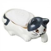 ソープディッシュ ハチワレ 磁器製 石鹸置き おしゃれ かわいい 水切り 猫グッズ 猫雑貨 洗面所 バスグッズ 白黒 猫柄 ギフト プレゼント セトクラフト