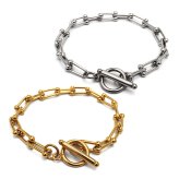 ステンレス マンテル チェーンブレスレット U 2カラー レディース アクセサリー デザインチェーン ボール 縦長 リンク 個性的 モダン スタイリッシュ 上品 カジュアル きれいめ 手元コーデ 重ね付け 金属アレルギー対応