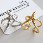 ステンレス ヒトデリング スターリング 海星 槌目模様 ゴールド 18K GP シルバー フリーサイズ レディース 女性 指輪 金属アレルギー対応