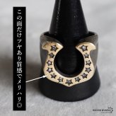 燻し加工 馬蹄リング メンズ 指輪 ホースシューリング ストーン付き 印台リング メンズリング シルバー いぶし加工 ごつめ 大ぶり 幅広リング ボリュームリング ロック バイカー アメカジ ヴィンテージ風 かっこいい おしゃれ