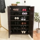 収納家具 ラック シューズ SR-6090 扉付き シューズボックス 靴棚 靴箱 下駄箱 スニーカー ブーツ 高さ調節可能 玄関収納 くつ収納 コンパクト 可動棚 ブラウン ナチュラル ホワイト 取っ手付き シンプル 大容量 クツ入れ 脚付き インテリア