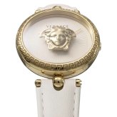 ヴェルサーチェ 腕時計 レディース ホワイト ゴールド 34mm VERSACE PALAZZO EMPIRE パラッツォ エンパイア 立体 メデューサ 白 レザー 革ベルト スイス製 高級 ブランド おしゃれ プレゼント ギフト 卒業 入学 お祝い
