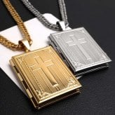 ステンレス ロケットネックレス HIPHOP ダブル喜平チェーンネックレス ロケットペンダント クロスネックレス 写真 記念 思い出 50cm 60cm ゴールドネックレス 18KGP シルバー 十字架 6面カット メンズ 男性 金属アレルギー対応