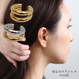 ステンレス 2連イヤーカフ シンプル ライン メタルイヤーカフ 重ね付け風 ゴールド 18KGP ミックス 片耳1点 可愛い プチプラ 耳の穴不要 痛くない レディース 女性 金属アレルギー対応フェイクピアス ノンホール イヤリング