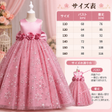 子供 ドレス ピアノ発表会 ドレス コンクール ノースリーブ かわいい ロング ロングドレス フリル ジュニアドレス 結婚式 フラワーガール　花柄 星柄　赤 ネイビー　ピンク110　120 130 140 150 160