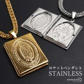 ステンレス ロケットネックレス HIPHOP ダブル喜平チェーンネックレス ロケットペンダント マリアネックレス 写真 記念 思い出 50cm 60cm 18KGP ゴールドネックレス シルバー 聖母 6面カット メンズ 男性 金属アレルギー対応