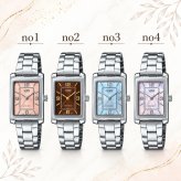 カシオ 腕時計 レディース ピンク ブラウン ブルーシェル ピンクシェル スクエア シルバー ステンレス CASIO 海外モデル プレゼント ギフト 収納ケース付き 成人 卒業 入学