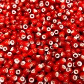 ビーズ 約5mm 50粒 ホワイトハーツ ダークレッド(濃赤色) 鹿革紐 約2mm×1000mm セット 手作りキット パーツ ハンドメイド チェコ産 parts71set