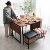 伸長式 ダイニングセット 2~4人用 ダイニングチェア2脚 ダイニングベンチ 収納付き 幅100~135cm 2人用 4人用 天然木 新生活 テーブル 食卓 木製 省スペース 北欧 モダン カントリー おしゃれ