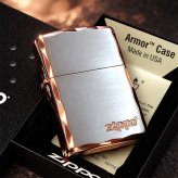 ZIPPO アーマー ライター ジッポ シンプル ロゴ シルバーサテン＆ピンクゴールド 両面コーナー彫刻 サイドピンク 重厚 メンズ ギフト かっこいい おしゃれ