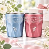 敬老の日 退職 名入れ ペアギフト SXX THERMOS サーモス 真空断熱ダイヤカットショートタンブラー 食洗機対応モデル 300ml ピンク ブルー 2点 ギフトBOX入り / プレゼント ギフト 両親 夫婦 結婚 金婚式 銀婚式 退職 記念 誕生日 長寿 祝い