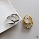 ステンレス 編み込みピアス 大ぶりピアス フープピアス ゴールド シルバー プチプラ 大きめ 存在感 メタル サークル リーフ 月桂冠 フィッシュボーン 両耳2点 レディース 女性 金属アレルギー対応 イヤリング
