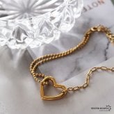 ステンレス 可愛い ハートブレスレット 切り返し チェーンブレスレット お洒落 華奢 細身 ゴールド 18KGP ボールチェーン リンク キュート シンプル ワンポイント レディース 女性 金属アレルギー対応