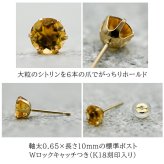 メンズピアス 片耳 18金 18K シトリン 大粒 5mm シンプル セカンドピアス つけっぱなし 男性 女性 プレゼント プレゼント
