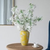 シノワズリ 壺 高さ27cm 縦型 イエロー 磁器 ジャー 花びん 花瓶 花器 ディスプレイ 置物 風水 開運