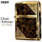 ZIPPO ライター ジッポ ゴールド＆ブラウン クラシック アラベスク 両面加工 マーブル柄 金タンク かっこいい ギフト メンズ プレゼント