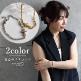 ステンレス きらきら 可愛い クロスブレスレット チェーンブレスレット お洒落 華奢 細身 ゴールド 18KGP シルバー ロールチェーン 十字架 ストーン シンプル ワンポイント レディース 女性 金属アレルギー対応