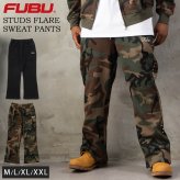 FUBU フブ フレアパンツ メンズ レディース fam-62507 スタッズ フレア スウェットパンツ ブーツカット イージーパンツ 迷彩 カモフラ 刺繍 スケート ストリート ヒップホップ ダンス カジュアル ボトムス M L XL XXL 2026FW Karlas