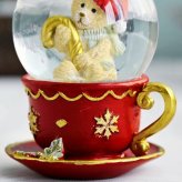 スノードーム ティーカップ ベア レッド スモール ミニ クリスマス Xmas 飾り 冬 クマ オブジェ snow dome