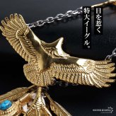 ステンレス ゴールド 特大イーグルネックレス フェザーネックレス インディアンジュエリー ペンダントネックレス メンズネックレス 18KGP 太角 あずきチェーン 細身 羽根 精巧 立体的 かっこいい 男性 金属アレルギー対応