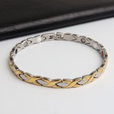 ステンレス 磁気ブレスレット メンズブレスレット お洒落 コンビカラー 磁石 ゴールド バイカラー 中折れ つけっぱなし スポーツ 男性 金属アレルギー対応