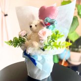 くま入り バルーンフラワーブーケ 花束 ハートバルーン ギフト 誕生日 プレゼント 発表会 卒業祝い 入学祝い 結婚祝い 記念日 女性 女友達 子供 お祝い ぬいぐるみ おしゃれ かわいい バルーンブーケ フラワーギフト ピンク ブルー ブラウン