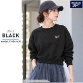 Reebok リーボック トレーナー レディース RL-6500 スウェット クロップド ショート丈 長袖 クルーネック 裏起毛 暖かい ロゴ 刺繍 防寒 スタイルアップ スポーツ カジュアル ファッション トレーニング M L LL 黒 2026FW Karlas