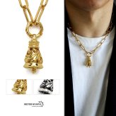 ステンレス ツインベルネックレス 唐草 クレーンベル ゴールド ベル ペンダント 18k gp アラベスク スクエアチェーン