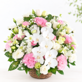 お供え花 お悔やみ 生花アレンジメント Lサイズ 高さ約45cm フラワーアレンジメント 供花 仏花 命日 お盆 お彼岸 法事 四十九日 一周忌 三回忌 枕花【送料別途・地域により異なります】【北海道・沖縄・九州・四国・中国・離島は配送不可】