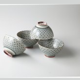 格子茶碗４客　磁器 磁器 美濃焼 やきものの里から、暮らしを贈ります。　ギフト 食器 セット テーブルウェア