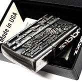 ZIPPO ライター 虎 アンティークシルバー メタル重ね貼り ジッポ クロームバレル 和柄 日本 おしゃれ タイガー かっこいい ギフト プレゼント メンズ 渋い
