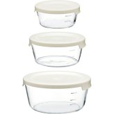 ＨＡＲＩО ハリオ 耐熱ガラス製保存容器 丸３個セット [26-0300-012] ＭＳＴー３０１８ーＯＷ プレミアムギフト 贈り物 お祝い 本体＝耐熱ガラス、蓋＝ポリプロピレン 日本製 内祝い 出産内祝い 結婚内祝い 快気祝い 新築祝い お返し 贈り物 プレゼン