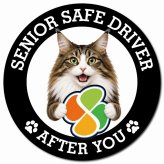 カーサイン 高齢者マーク SENIOR SAFE DRIVER ノルウェージャンフォレストキャット マグネット 強力 直径13cm 肉球 日本製 車 ステッカー