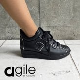 ルコライン 靴 アージレ バイ ルコライン スニーカー agile-001BK PIPING BARDOLINO 本革 ブラック 革 サイドファスナー付 agile by RUCO LINE レディース