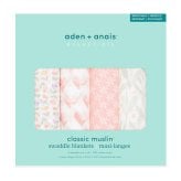 おくるみ スワドル 4枚セット 出産祝い aden+anais エイデンアンドアネイ ピースオブマイハート コットンモスリン ダブルガーゼ 大判 約112cm 新生児 退院 内祝い 出産内祝い 女の子 ギフト 専用ボックス入り ガーゼケット ブランケット 授乳ケープ おむつ替えシート 双子