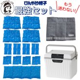 アニちゃんマークのひんやり帽子最強セット【本体＋冷却ジェル＋保冷剤＋クーラーボックスセット】かぶる氷枕 頭 冷やす グッズ 熱中症対策 暑さ対策 冷却帽子 高齢者 氷嚢 頭を冷やす帽子 冷却用帽子 保冷シート ひんやりぼうし 冷却グッズ 帽子の中 大人用 送料無料