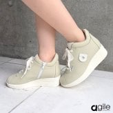 ルコライン 靴 アージレ バイ ルコライン スニーカー agile-010BE LEATHER 本革 ベージュ グレージュ グレーかかったベージュ サイドファスナー付 レディース シューズ ルコライン 革靴 レザー agile by RUCO LINE ルコライン靴