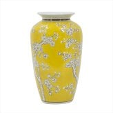 シノワズリ 壺 高さ27cm 縦型 イエロー 磁器 ジャー 花びん 花瓶 花器 ディスプレイ 置物 風水 開運