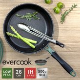 フライパン evercook GREEN エバークック グリーン 26cm IH ガス EGIFPL26GR ドウシシャ DOSHISHA PFAS フッ素 有害物質 フリー 不使用 安全 軽い 浅型 中型 鍋 おしゃれ かわいい くっつかない こびりつかない 焦げ付かない 長持ち 500日保証 調理器具 ギフト プレゼント