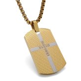 ステンレス ドッグタグネックレス ゴールド クロス メンズ ペンダント 十字架 ストーン プレート タグネックレス 男性用 アクセサリー 金色 バイカラー 格子柄 重厚感 存在感 カジュアル ストリート ヒップホップ 装飾