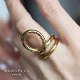 ステンレス オープンサークルリング 18KGP レディース 指輪 ゴールド オープンリング サークルリング ボリュームリング ニュアンスリング ラウンドリング フリーリング 大ぶり 曲線 金属アレルギー対応 韓国アクセサリー  ファッションリング