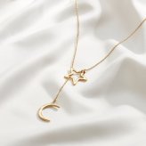 英国製 ハンドメイド 星と月 ゴールドネックレス レディース ラリエット 18Kゴールドプレーティング 上品 誕生日 記念日 ギフト