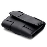 選べる2色 ボッテガヴェネタ BOTTEGA VENETA 三つ折り財布 カセット マキシイントレチャート メンズ レディース ミニ財布 本革 レザー 小銭入れ ブラック 黒 アーモンド ベージュ 651372 V3UO1
