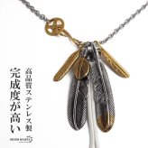 ステンレス フェザーネックレス インディアンジュエリー ペンダントネックレス メンズネックレス ゴールド シルバー 太角 あずきチェーン 細身 羽根 イーグル 精巧 立体的 男性 金属アレルギー対応