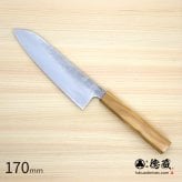 三徳ステンレス包丁　170mm 銀三 梨地仕上げ オリーブ八角柄 日本製 徳蔵刃物 【TOKUZO KNIVES】 JAPAN Kitchen Knives 包丁 ほうちょう ホウチョウ 切れ味 家庭用 万能 両刃 お手入れ簡単 錆に強い プレゼント ギフト 贈り物 一生モノ ステンレス INOX・イノックス