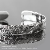 ハワイアンジュエリー バングル ハワイアンジュエリー ブレスレット ホヌ プルメリア ペアバングル 幅10mm 刻印 無料 オープンバングル サイズが選べる ペア 2本セット カットアウト シルバー925 太め カップル 夫婦 プレゼント ハロウィン 【品番：B5003-10-B5080-10P】