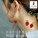 ゆらゆら揺れるかわいいワイルドストロベリー 野いちご フックピアス 金属アレルギー対応 ステンレス製 春 赤い実 ロング 大ぶり
